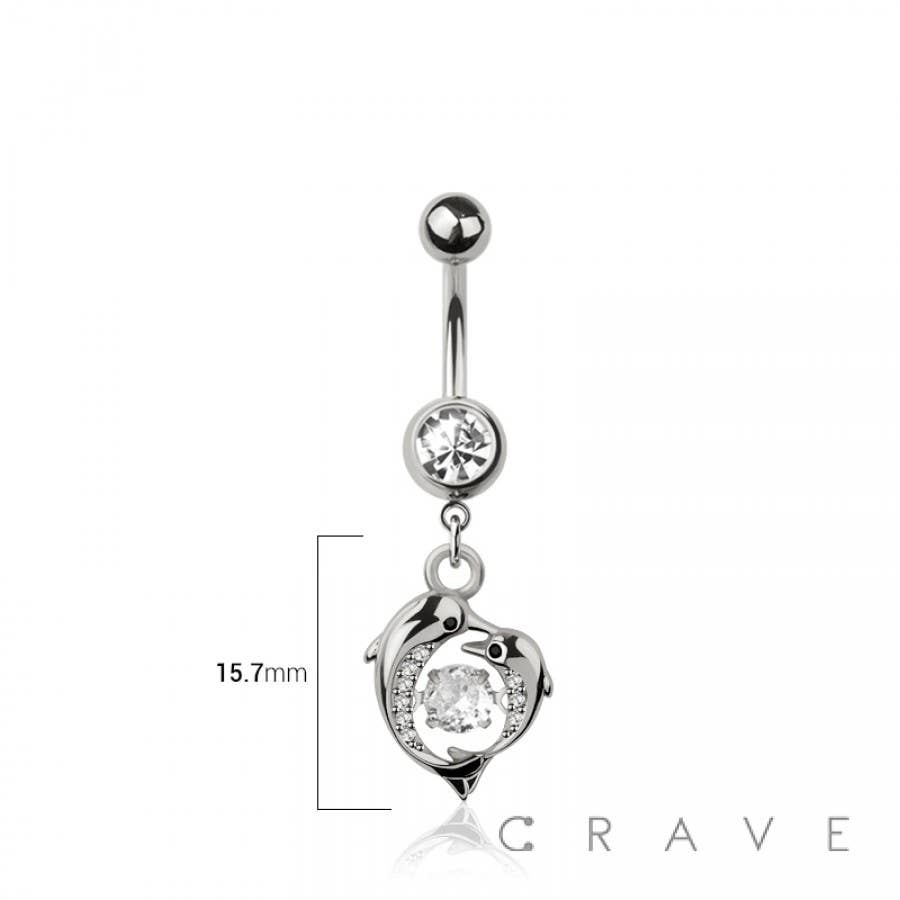 316L SURGICAL STEEL MULTI CZ DOLPHIN LOVE HEART BEZEL CENTER