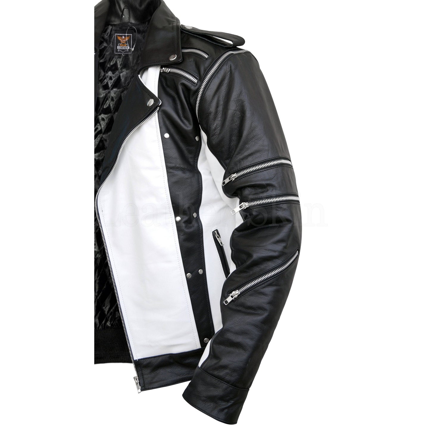 Men's Black & White Thriller Real Leather Jacket