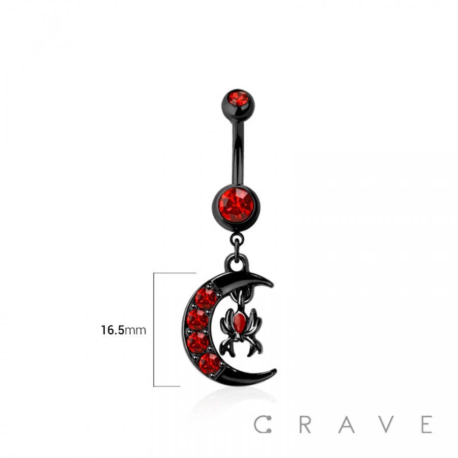 316L SURGICAL STEEL MULTI CZ MOON SPIDER DANGLE BELLY BUTTON