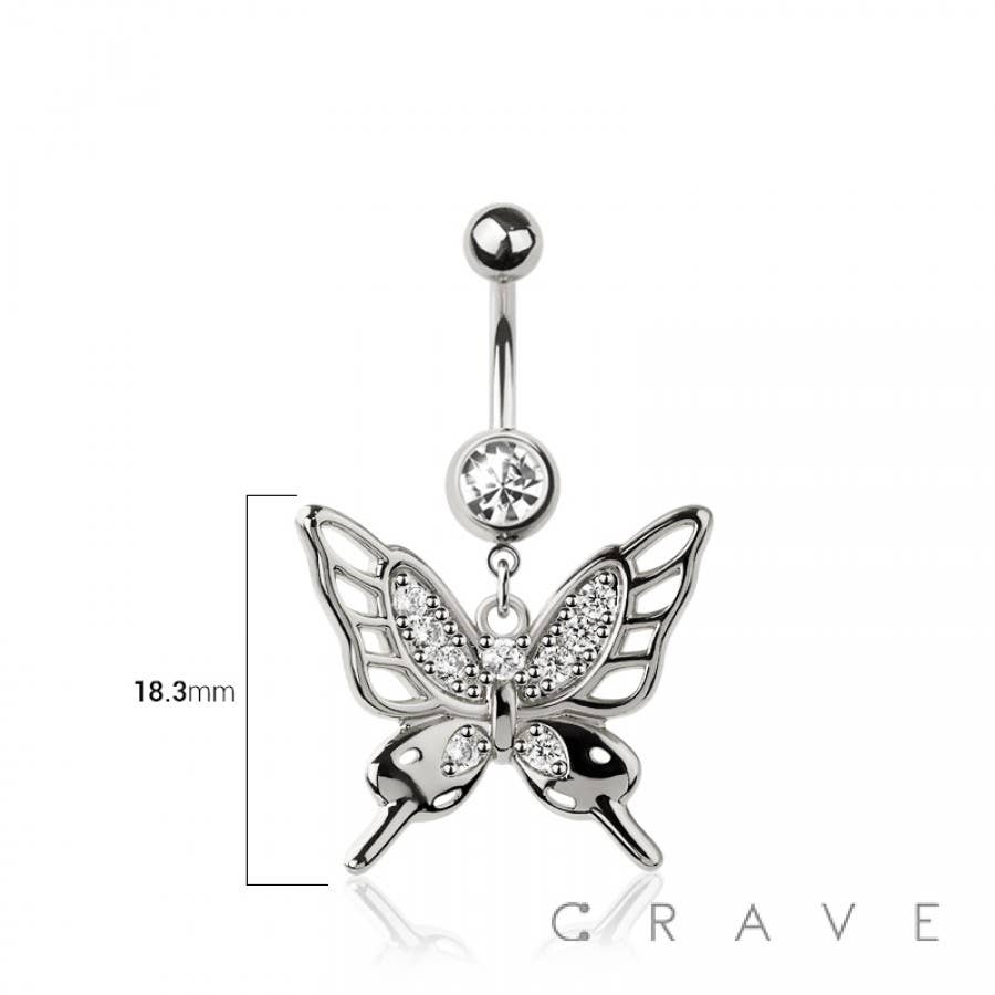 316L SURGICAL STEEL BUTTERFLY DANGLE BELLY BUTTON NAVEL RING
