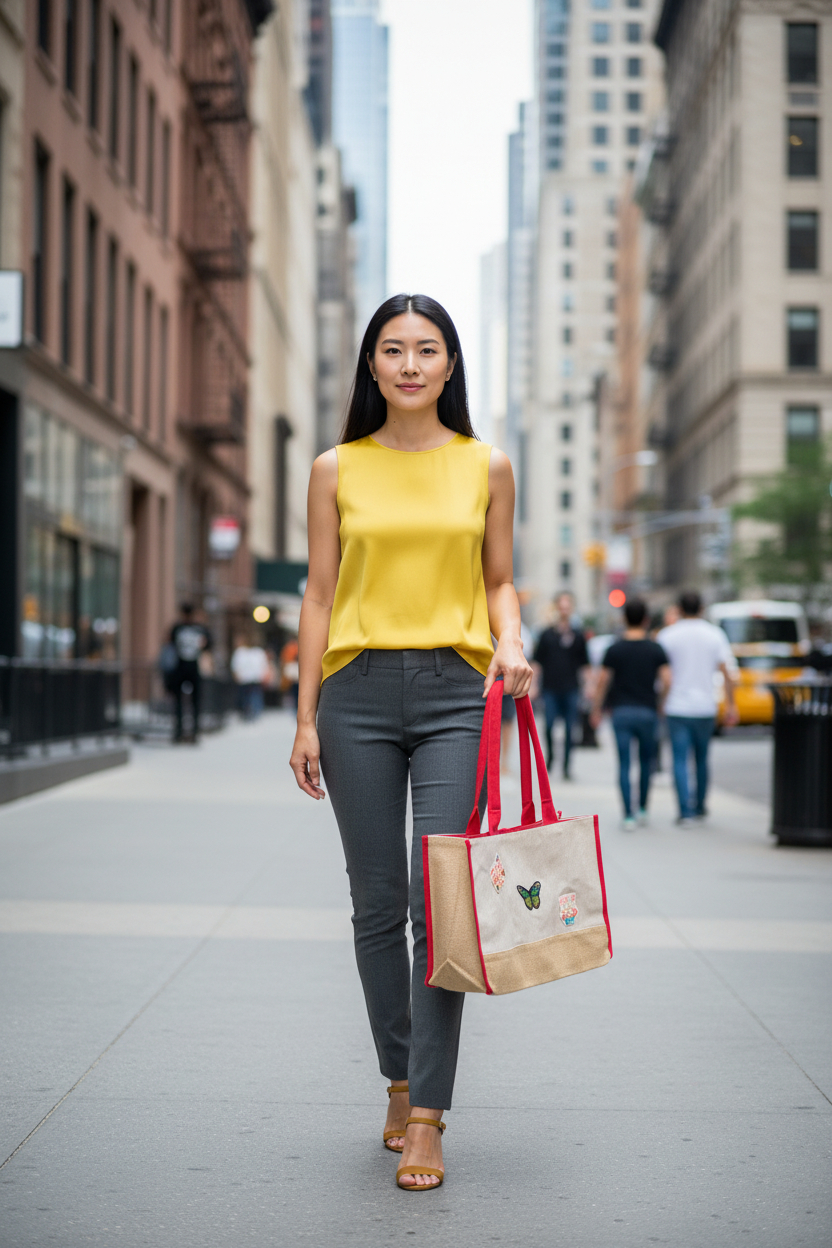 Korean Woman with Tote Bag on Manhattan Street