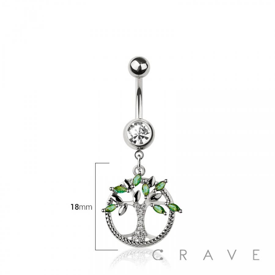 316L SURGICAL STEEL TREE OF LIFE DANGLE BELLY BUTTON NAVEL R
