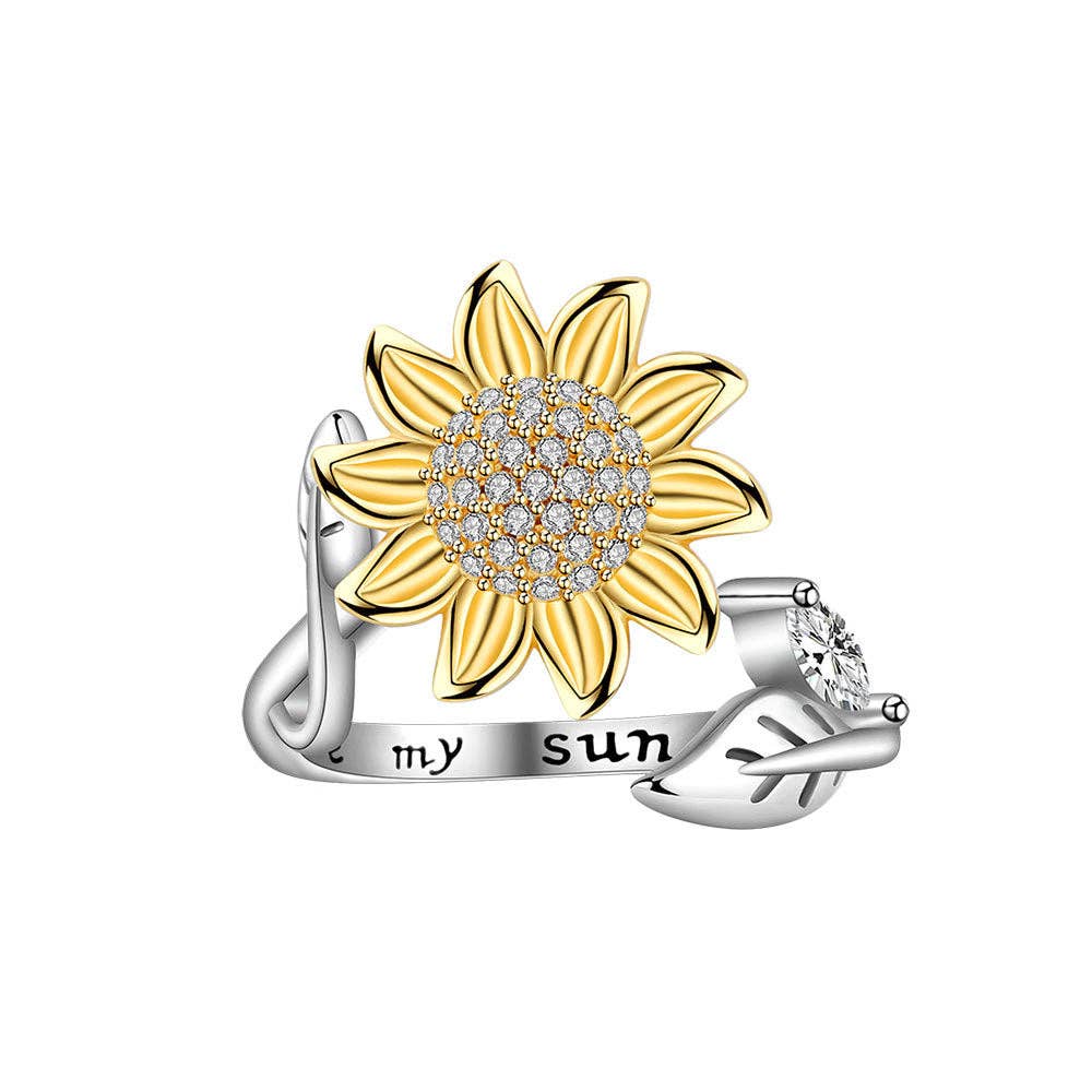 Sunflower Anxiety Fidget Spinner Ring in 925 Sterling Silver