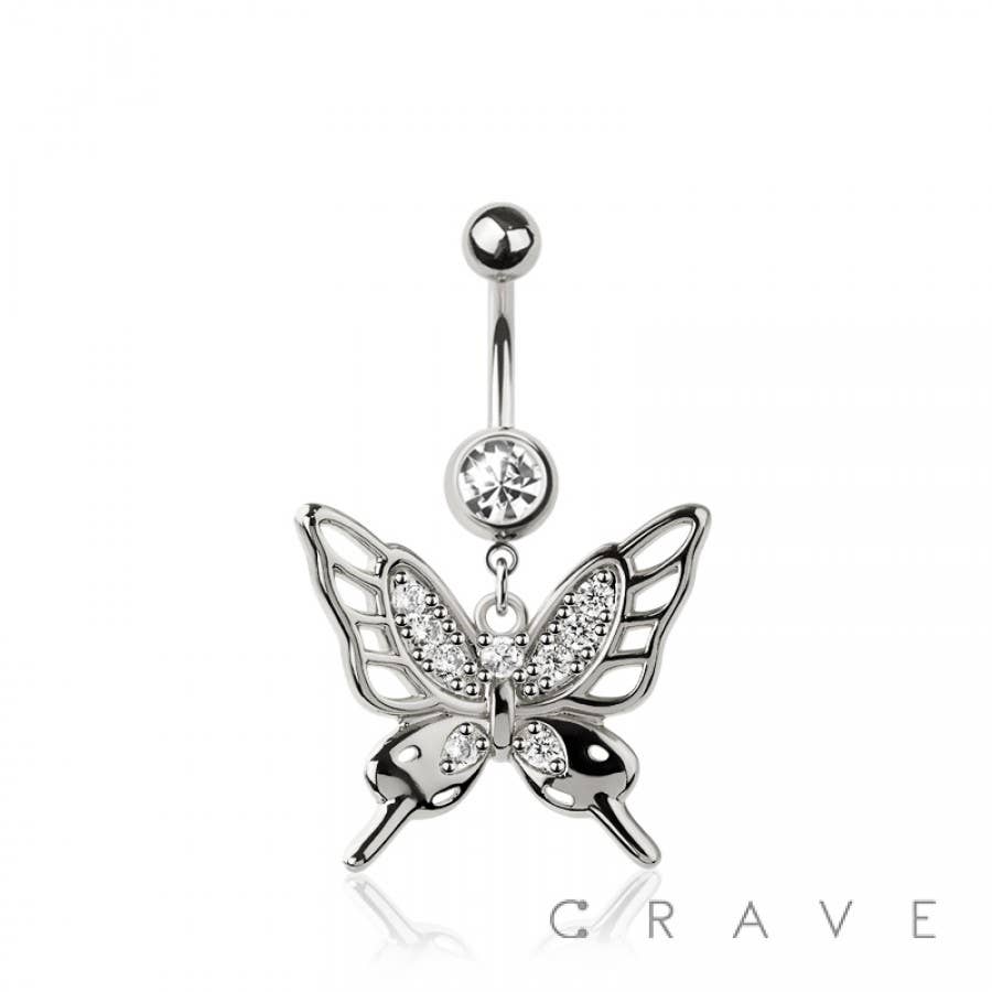 316L SURGICAL STEEL BUTTERFLY DANGLE BELLY BUTTON NAVEL RING