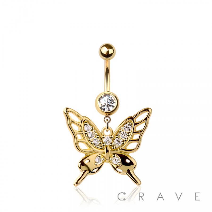 316L SURGICAL STEEL BUTTERFLY DANGLE BELLY BUTTON NAVEL RING
