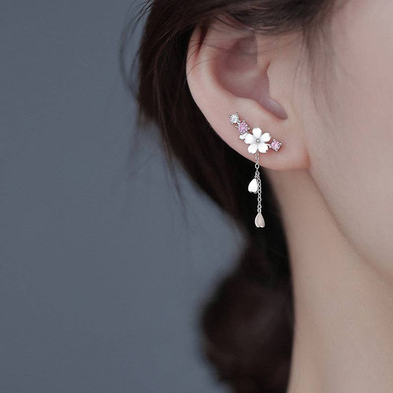 Mother Of Pearl Cherry Blossom Earrings in Sterling Silver