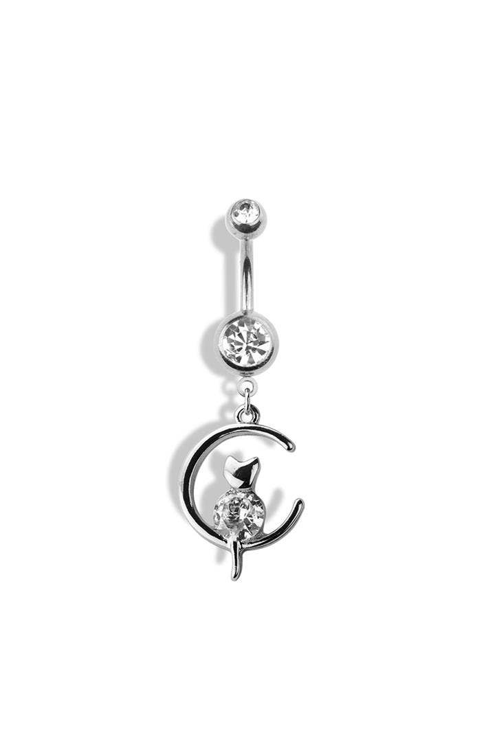 MOON AND CAT DANGLE 316L SURGICAL STEEL NAVEL RING