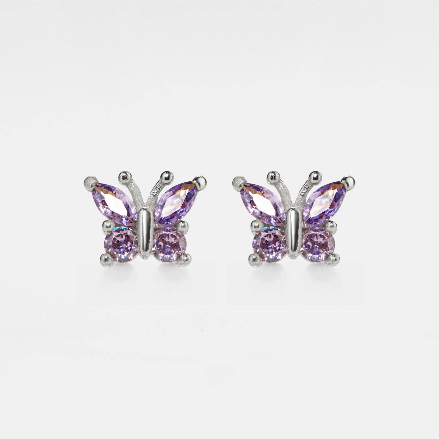 Amethyst Butterfly Stud Earrings in 925 Sterling Silver