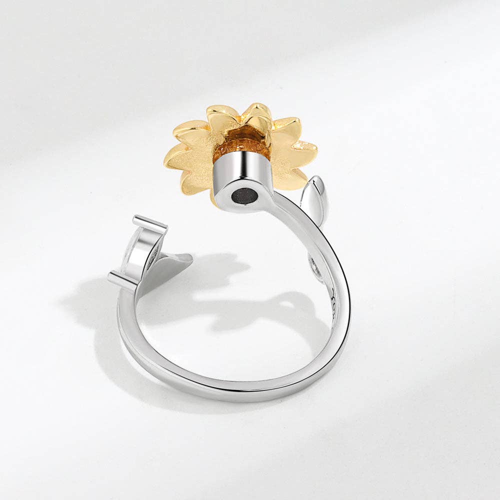 Sunflower Anxiety Fidget Spinner Ring in 925 Sterling Silver