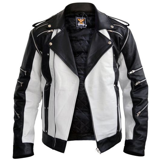 Men's Black & White Thriller Real Leather Jacket