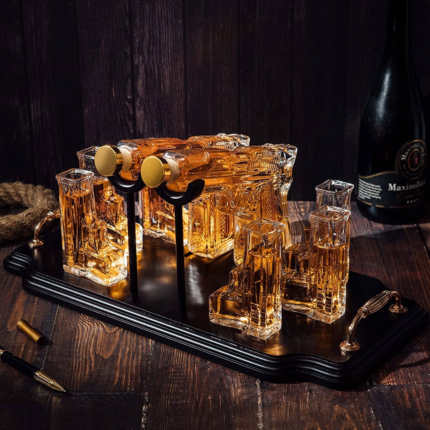 Pistol 2 Decanters 300ml with 6 3oz Pistol Shot Glasses