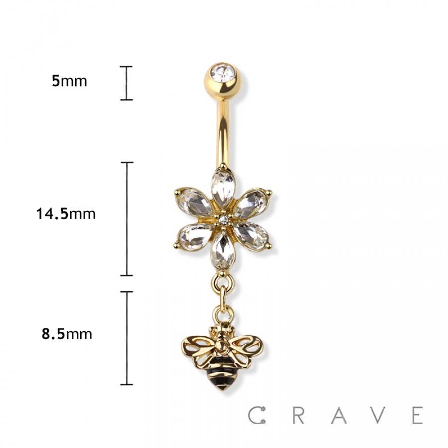 QUEEN BEE DANGLE FLOWER CZ DANGLE NAVEL RING