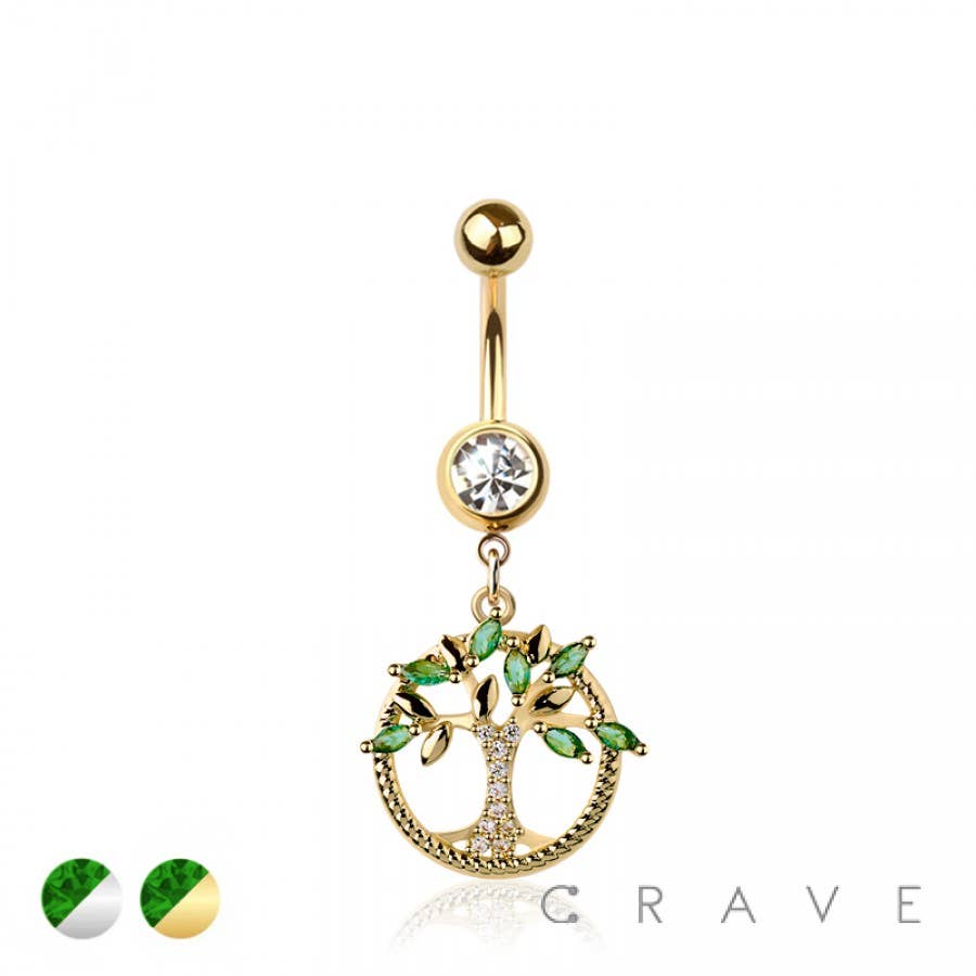 316L SURGICAL STEEL TREE OF LIFE DANGLE BELLY BUTTON NAVEL R