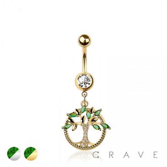 316L SURGICAL STEEL TREE OF LIFE DANGLE BELLY BUTTON NAVEL R