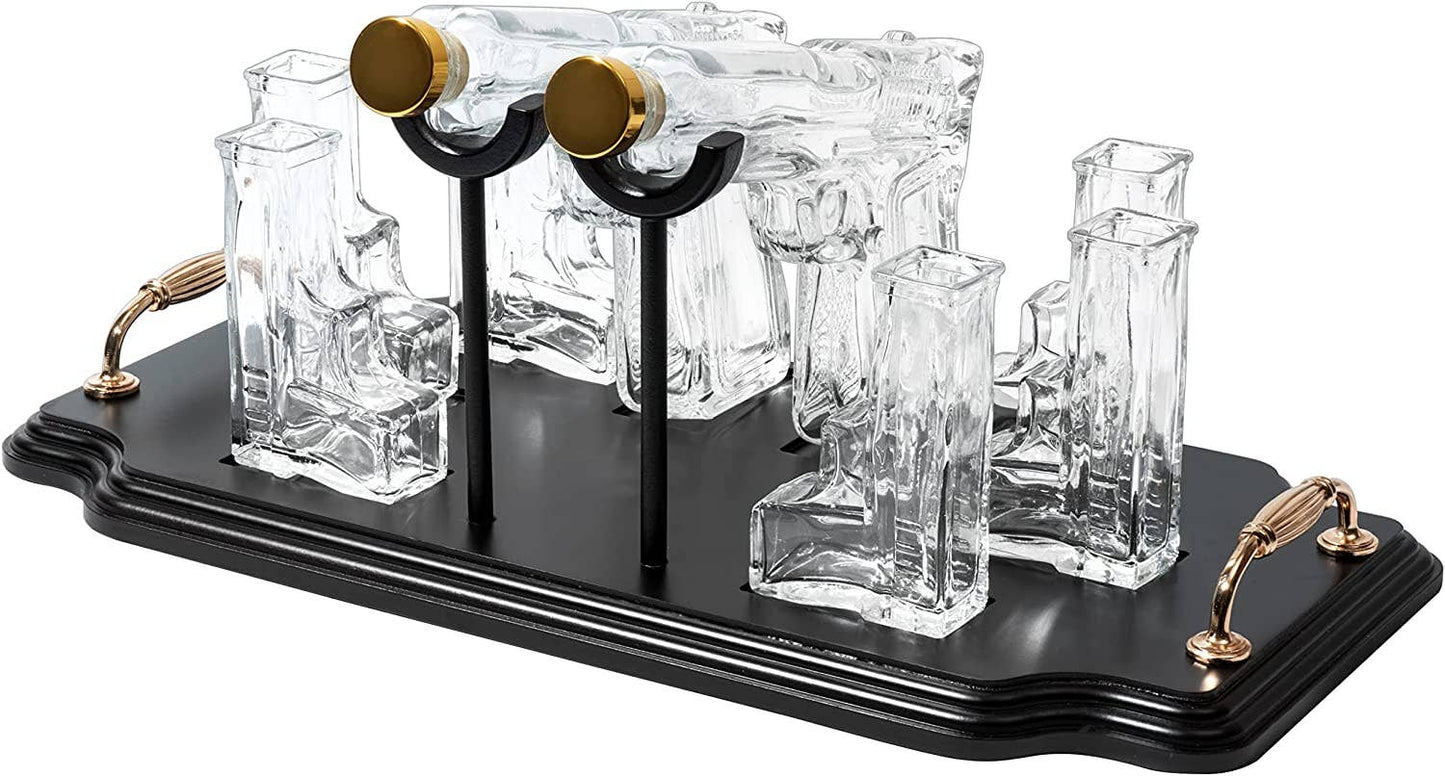 Pistol 2 Decanters 300ml with 6 3oz Pistol Shot Glasses