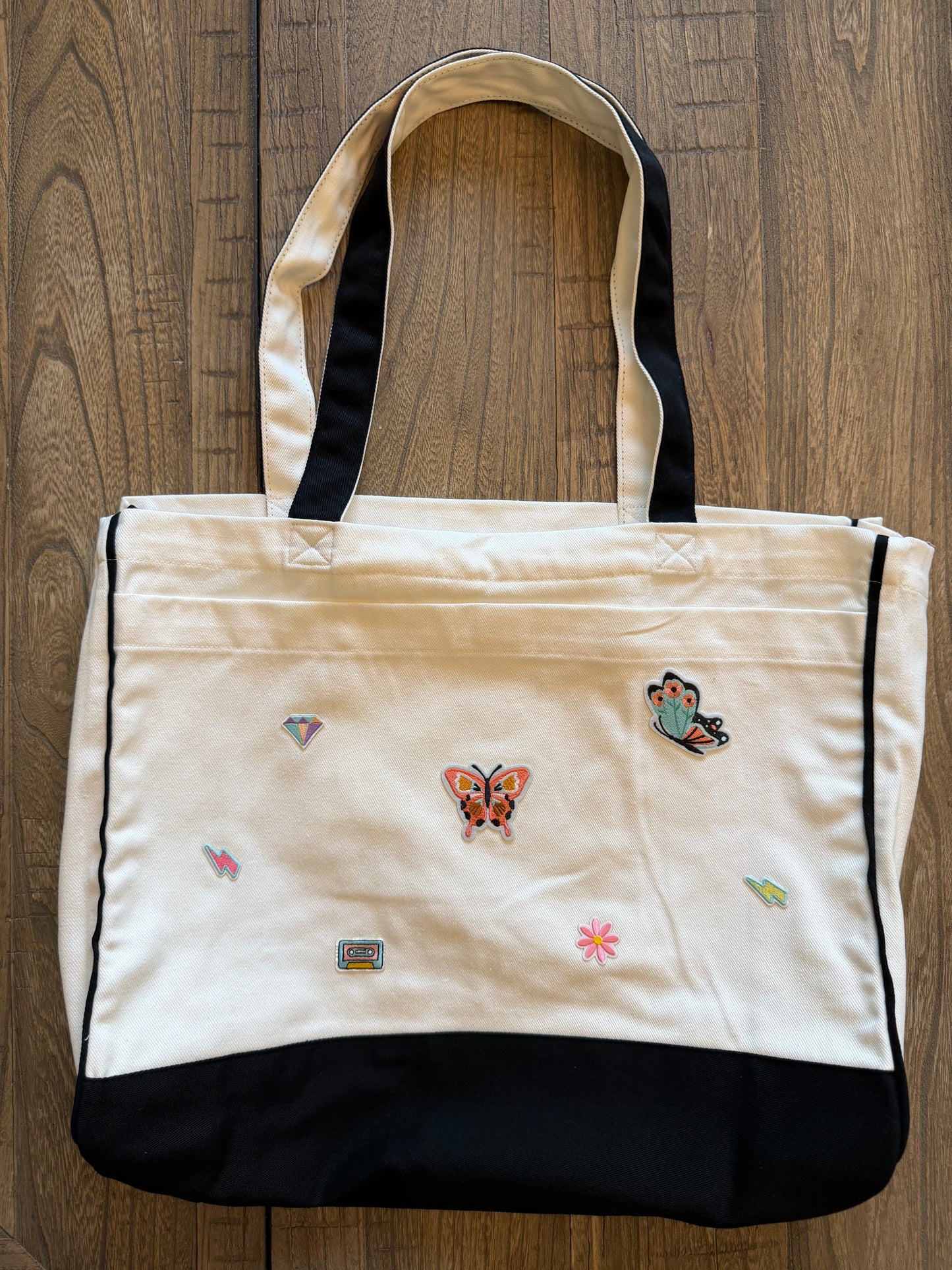 Butterflies & Cassette Tape Patch Tote Bag