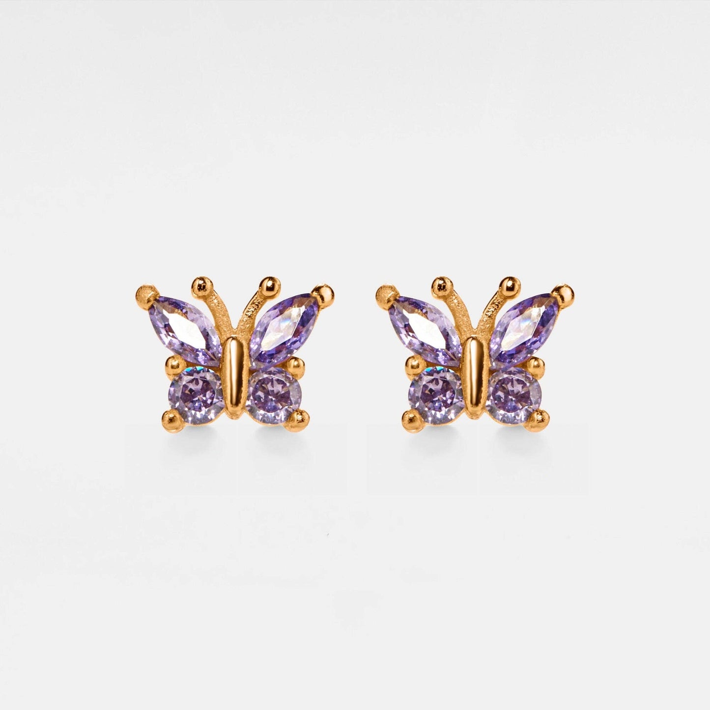 Amethyst Butterfly Stud Earrings in 925 Sterling Silver