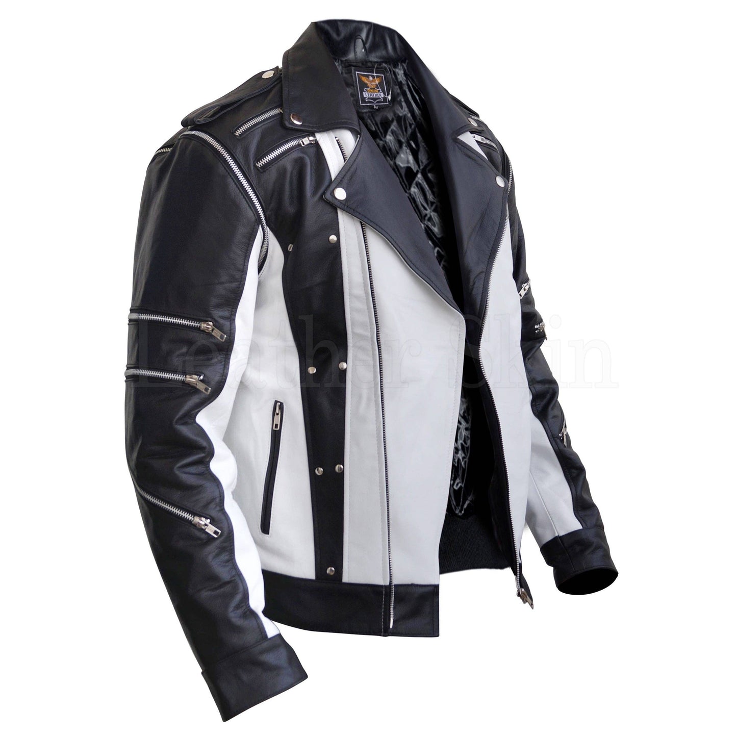 Men's Black & White Thriller Real Leather Jacket