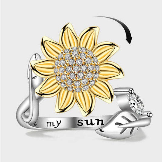Sunflower Anxiety Fidget Spinner Ring in 925 Sterling Silver