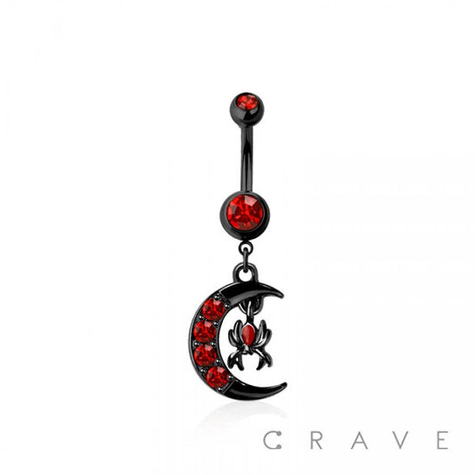 316L SURGICAL STEEL MULTI CZ MOON SPIDER DANGLE BELLY BUTTON