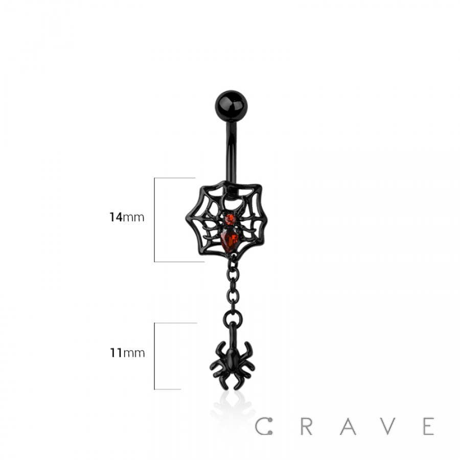 316L SURGICAL STEEL SPIDER WEB DANGLE SPIDER BELLY BUTTON NA