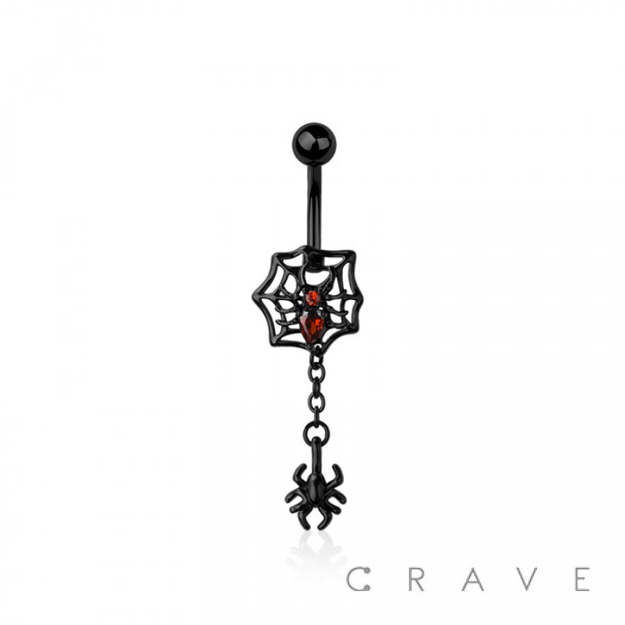 316L SURGICAL STEEL SPIDER WEB DANGLE SPIDER BELLY BUTTON NA