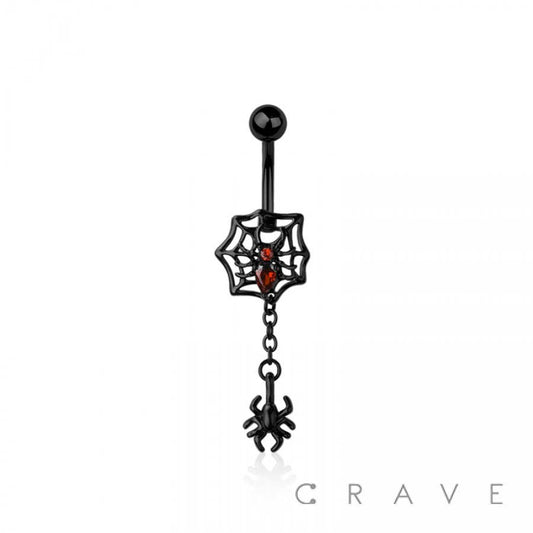 316L SURGICAL STEEL SPIDER WEB DANGLE SPIDER BELLY BUTTON NA