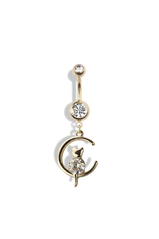 MOON AND CAT DANGLE 316L SURGICAL STEEL NAVEL RING
