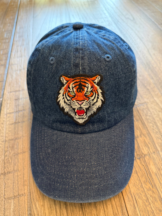Tiger Embroidered Denim Cap