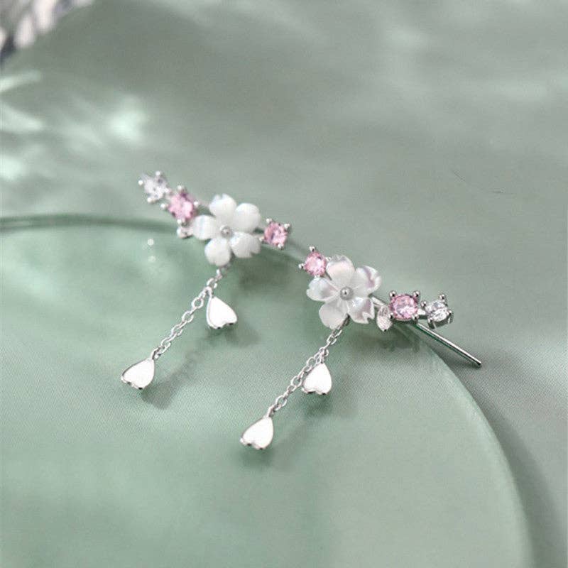 Mother Of Pearl Cherry Blossom Earrings in Sterling Silver