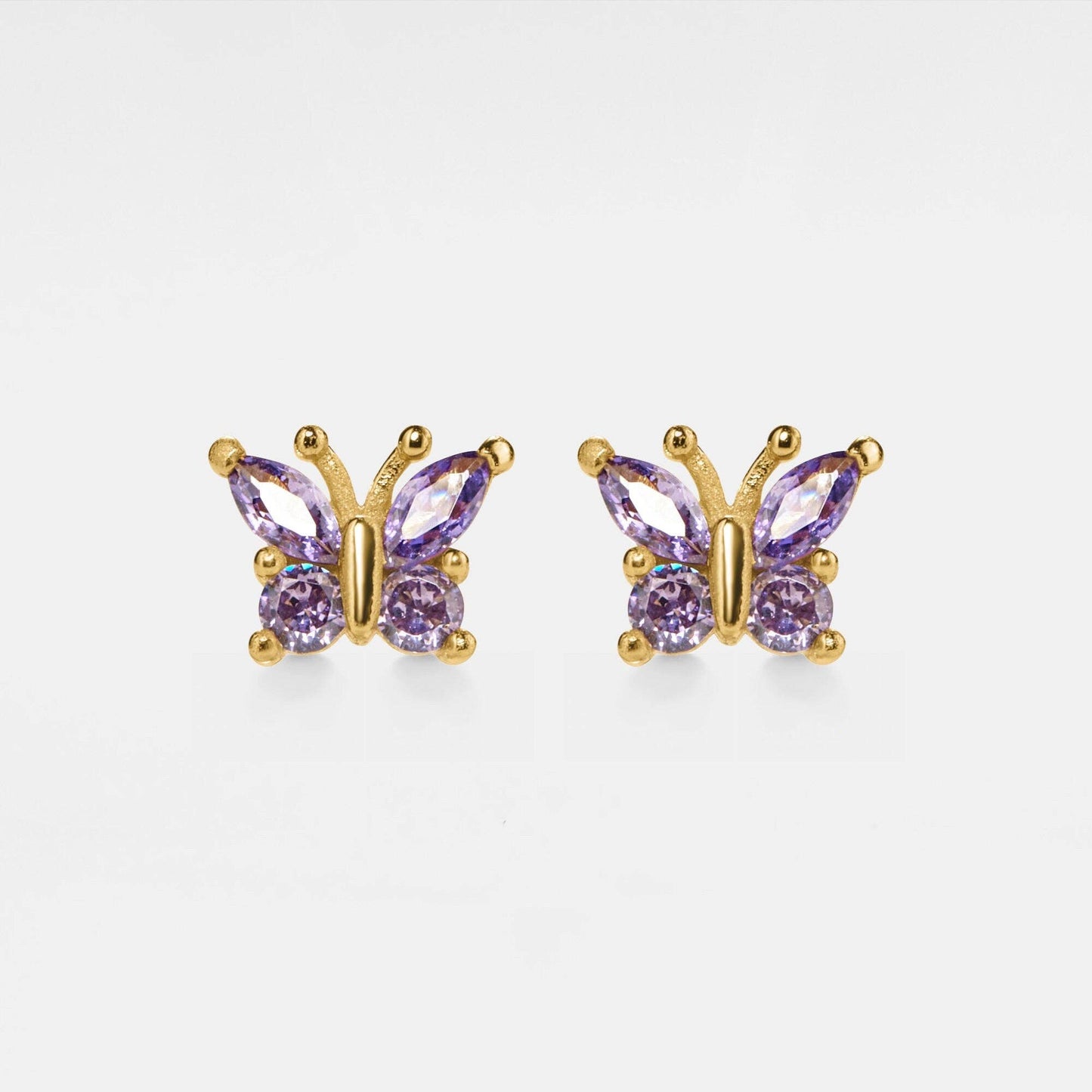 Amethyst Butterfly Stud Earrings in 925 Sterling Silver