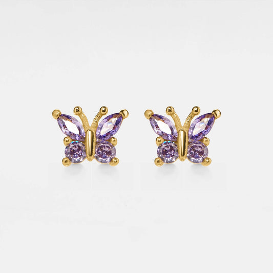 Amethyst Butterfly Stud Earrings in 925 Sterling Silver