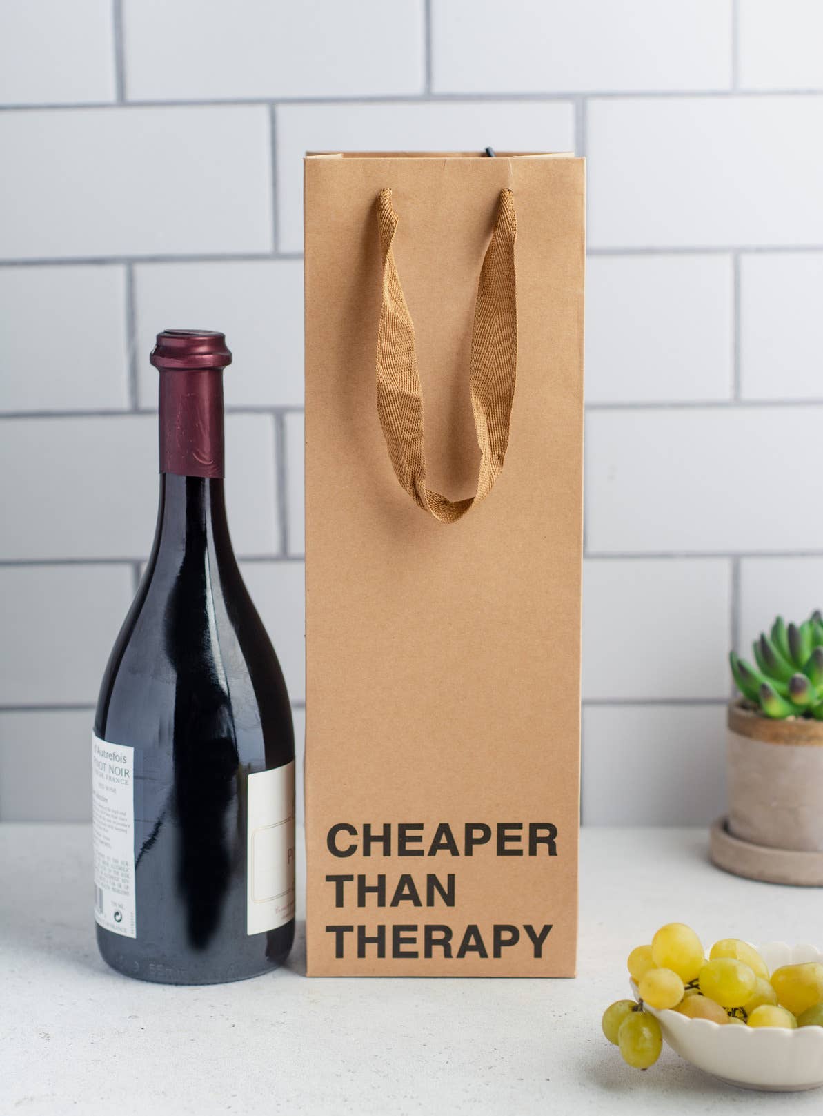 "Cheaper than therapy" Wine Gift Bag
