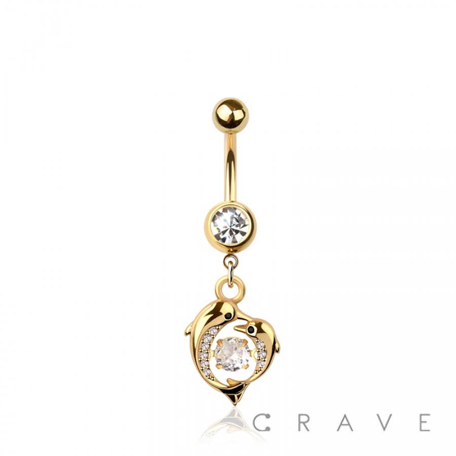 316L SURGICAL STEEL MULTI CZ DOLPHIN LOVE HEART BEZEL CENTER