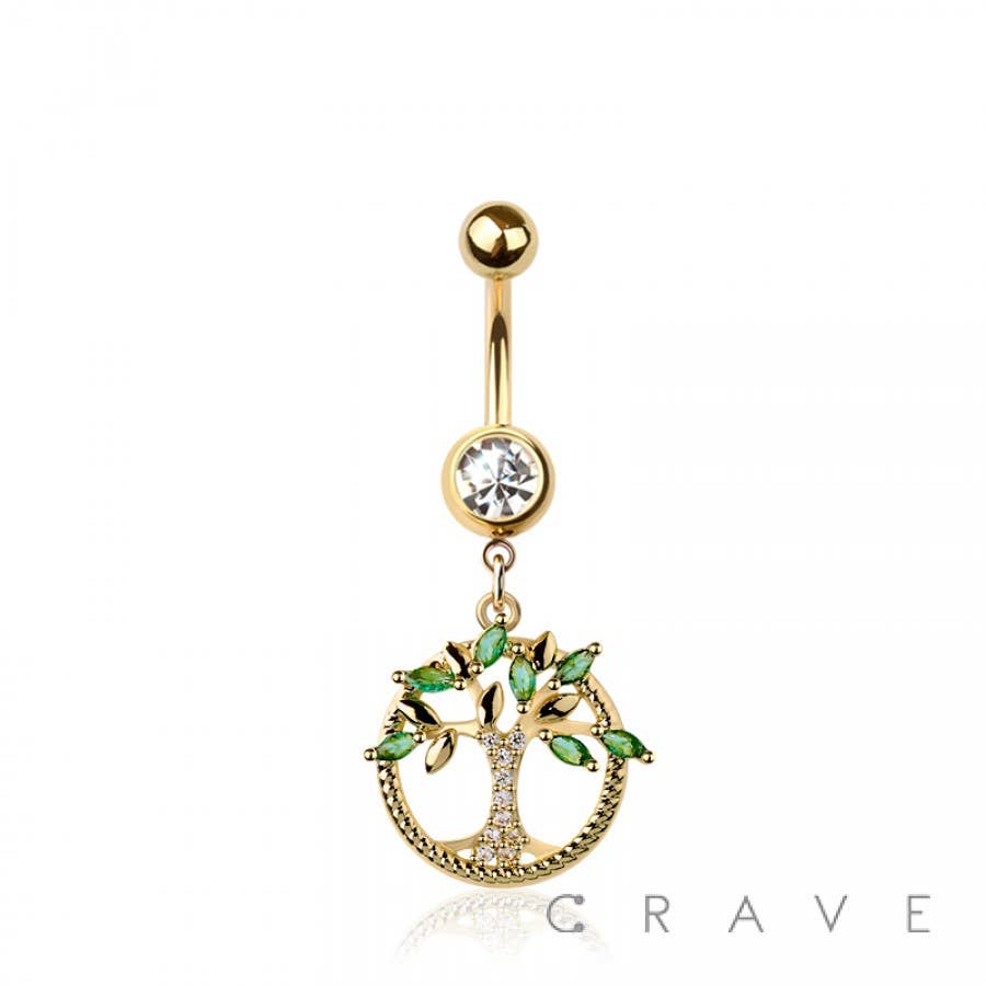 316L SURGICAL STEEL TREE OF LIFE DANGLE BELLY BUTTON NAVEL R