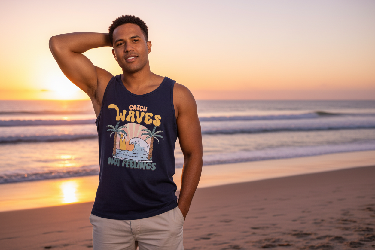 Blasian Male Model - Catch Waves Not Feelings Tank
