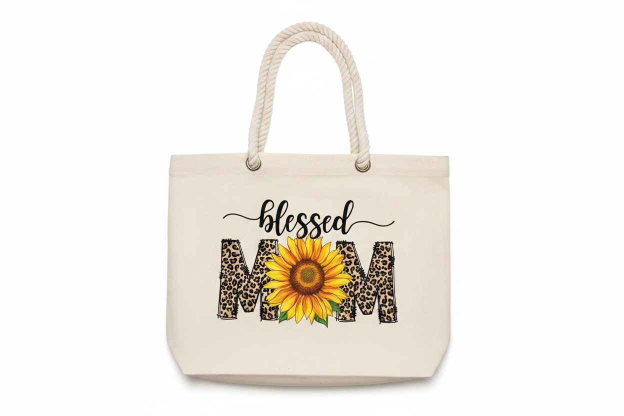Blessed Mom Sunflower Leopard Tote Bag Studio Shot