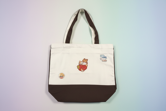 Brown tote bag with light background