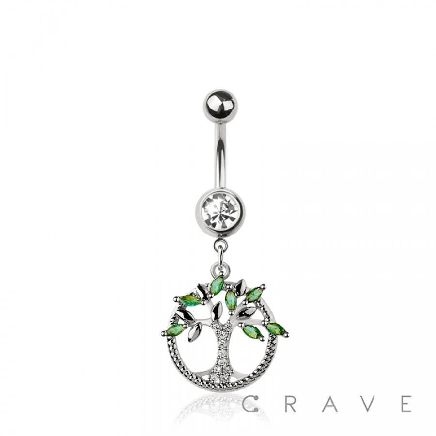 316L SURGICAL STEEL TREE OF LIFE DANGLE BELLY BUTTON NAVEL R