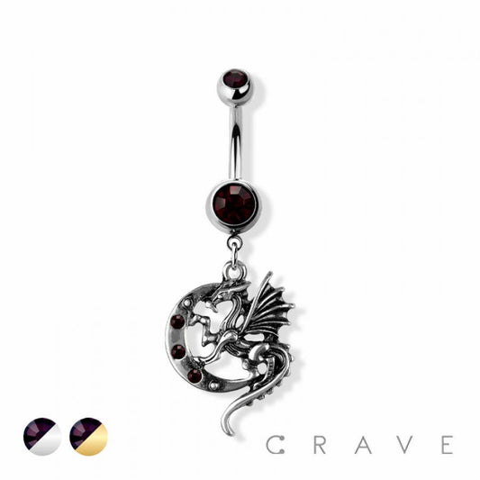 CRESCENT MOON DRAGON 316L SURGICAL STEEL NAVAL RING