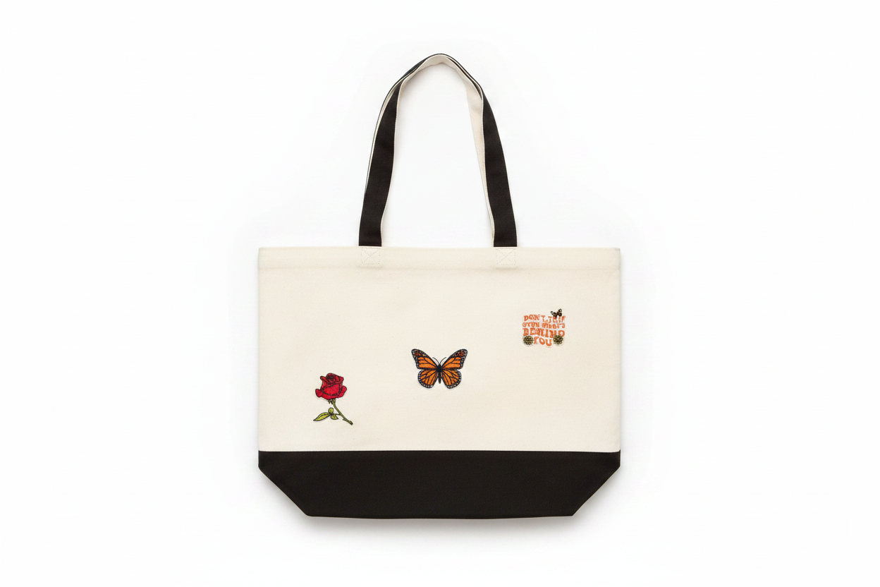 Don't Trip Butterfly Rose Tote Bag Studio Shot