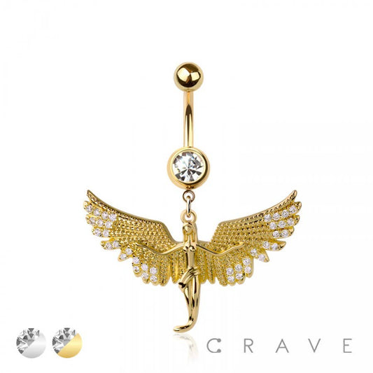 316L SURGICAL STEEL ANGEL MULTI CZ WING DANGLE BELLY BUTTON