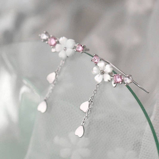 Mother Of Pearl Cherry Blossom Earrings in Sterling Silver
