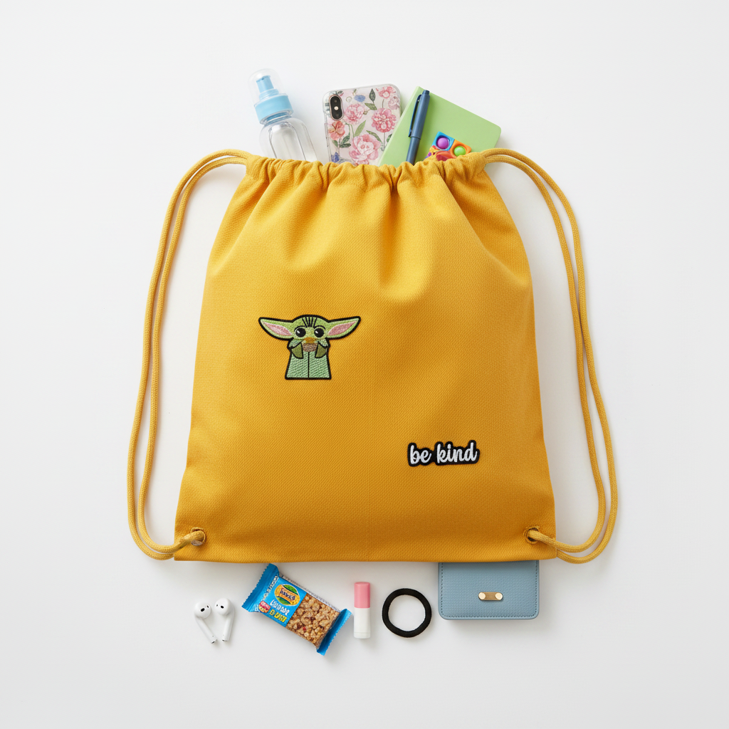 Grogu Be Kind Drawstring Backpack with Everyday Essentials