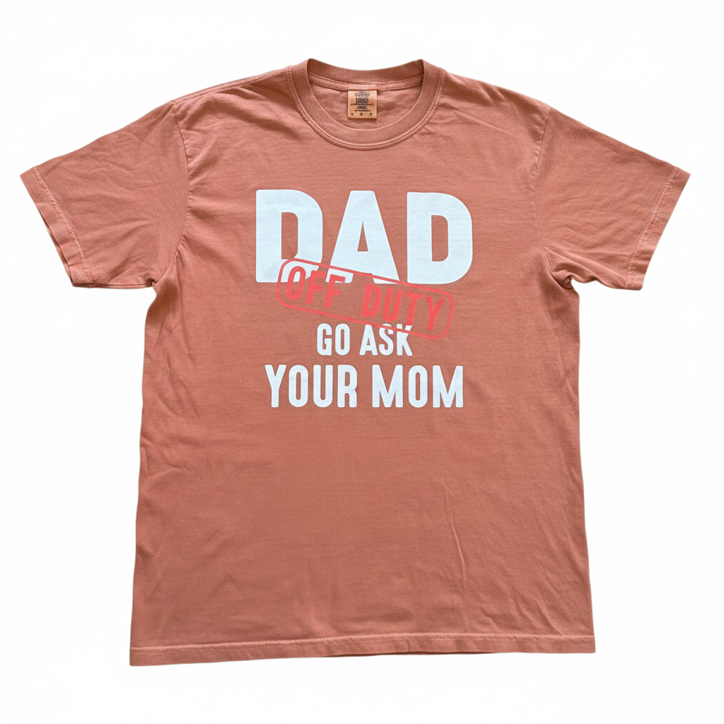 Dad Off Duty T-Shirt in coral/salmon color on white background
