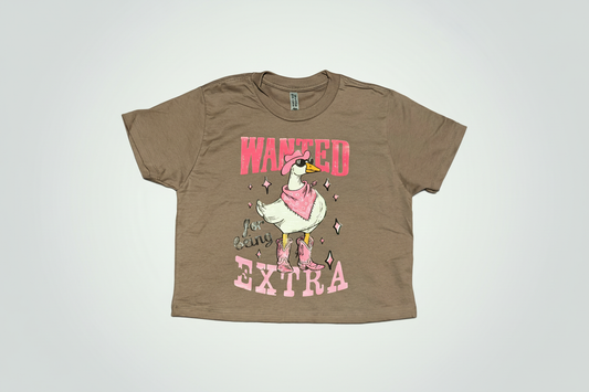 Heavy cotton crop t-shirt with Wanted for Being Extra duck design