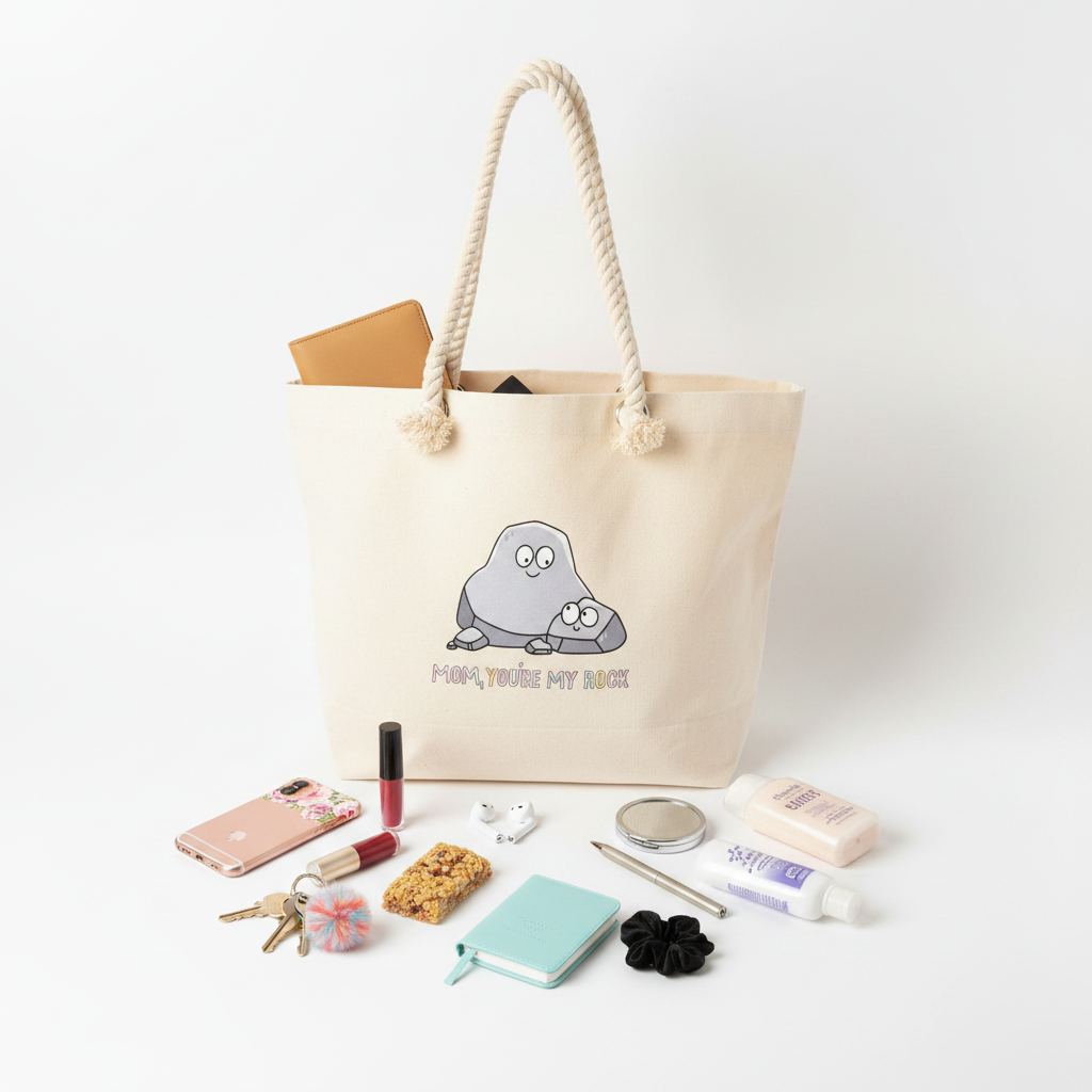 Mom You're My Rock Tote Bag with Mom Essentials