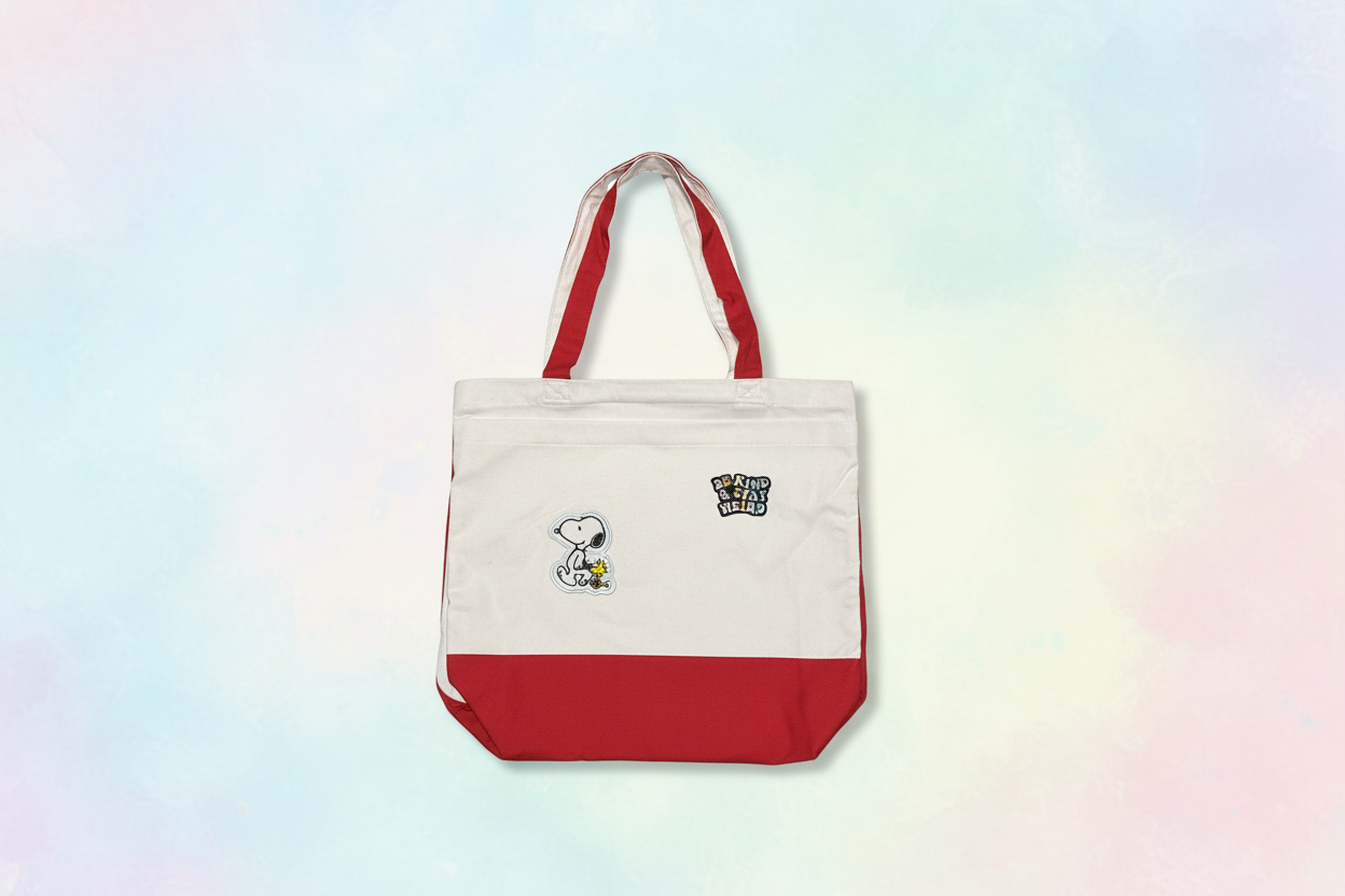 Red tote bag with light background