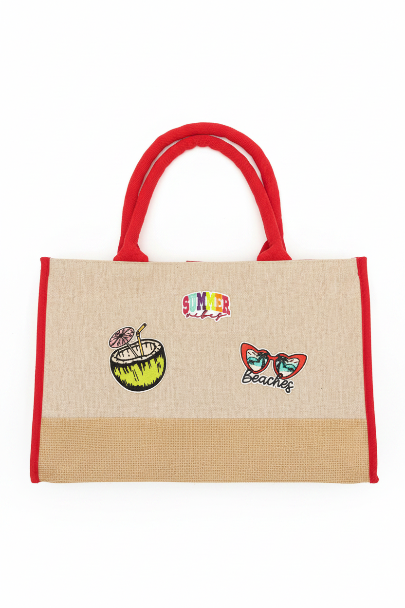 Summer Vibes Beaches Jute Tote Bag Studio Shot