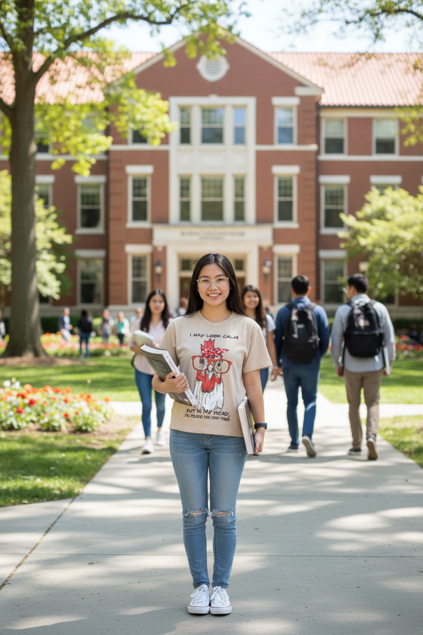 Vietnamese College Student Wearing Chicken T-Shirt